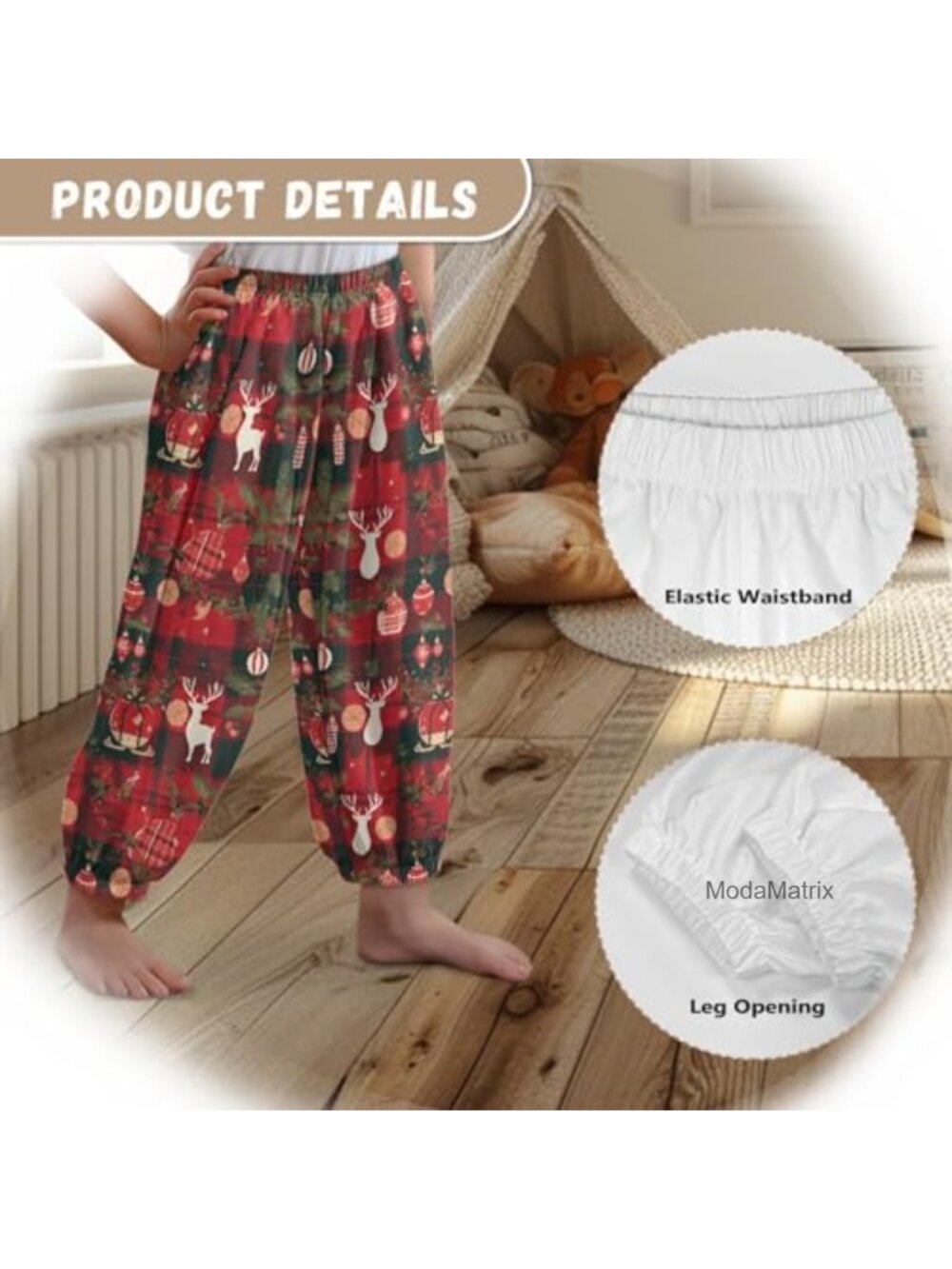 Kids Harem Pants Festive Jogger Trousers Holiday Print Lounge Elastic Bottoms - Picture 5 of 5